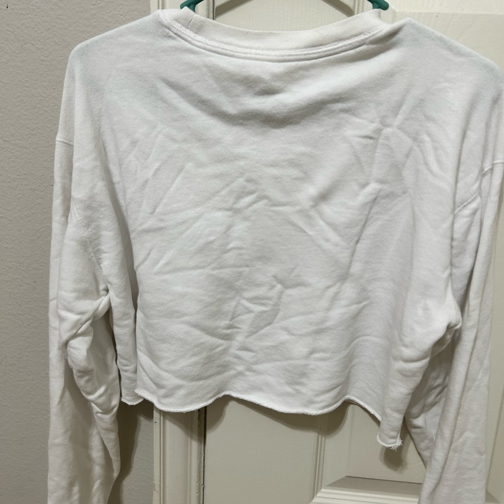 PINK White Cropped Sweatshirt with Black Lettering - Picture 4 of 4